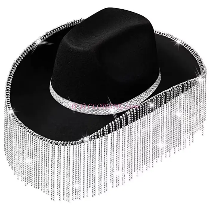 Chapeau de cow-boy en strass pour filles, chapeau de cow-girl à franges en strass, paillettes, rave,