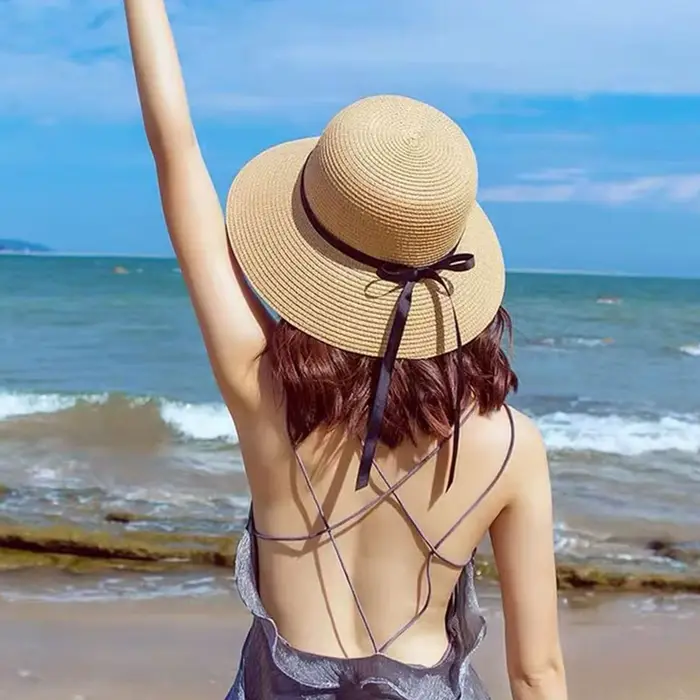 Chapeau de soleil en paille pliable pour femmes