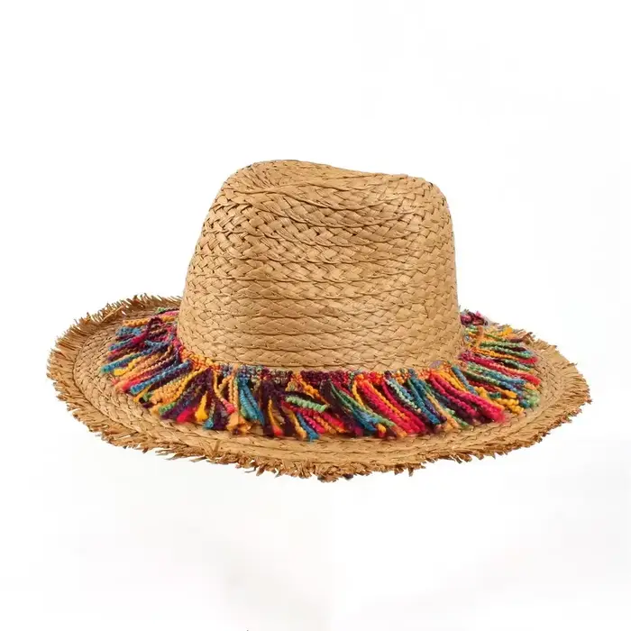 Chapeau de plage en paille avec pompon pour femme, couvre-chef d'été pour l'extérieur, protège du so