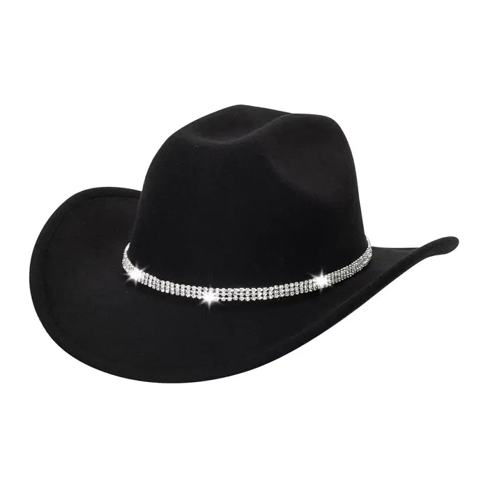 Chapeau de Cowboy occidental classique avec ceinture à boucle en strass scintillants, chapeau de Cow
