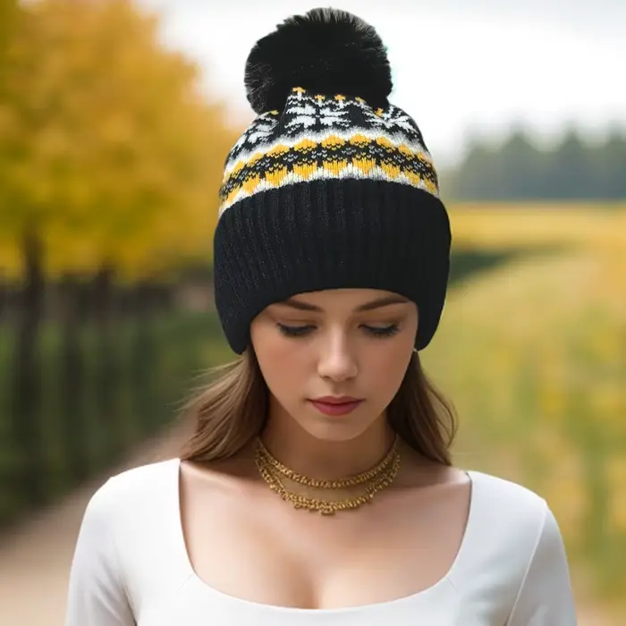 Boule de cheveux chaude hiver cachemire chaud coupe-vent laine chapeau mode noël flocon de neige cha