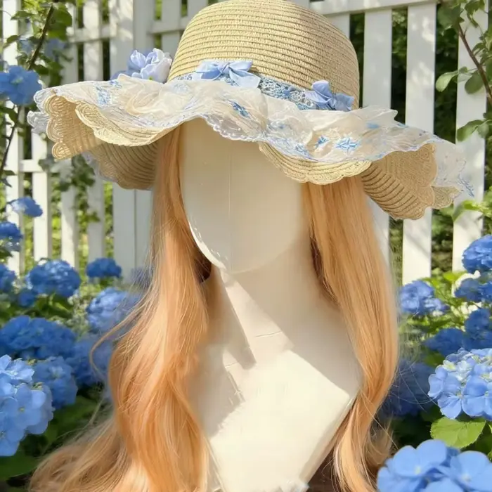 Chapeau de paille pour femme à motif floral