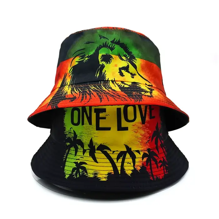 Bocca Rasta Lion seau chapeau un amour impression motif pêcheur chapeaux localisation conception Double côtés Panama casquette extérieur crème solaire