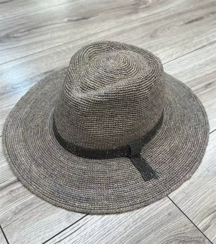 Chapeau de paille perlé brillant pour femme – Tendance et polyvalent pour les vacances à la plage