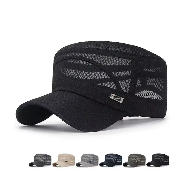 Casquette plate respirante en filet complet protection solaire polyester décontractée pour hommes et femmes printemps été occasions détente plage forêt
