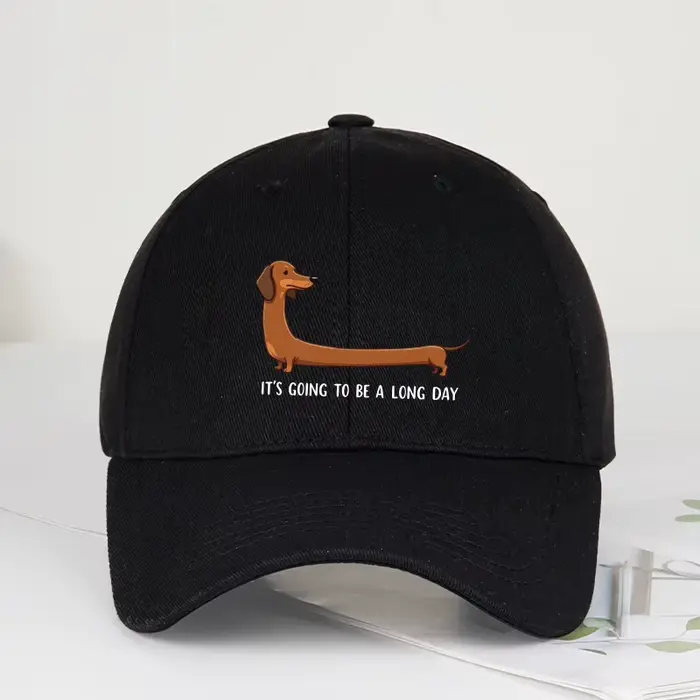 Casquette de baseball imprimée Fun Dachshund « Long Day » – Réglable