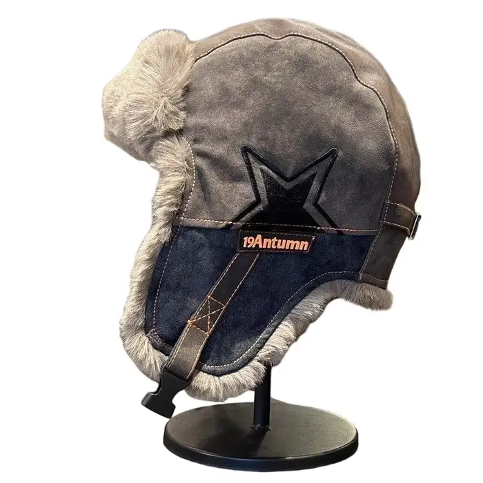 Chapeau Vintage Lei Feng pour hommes, chapeau de moto en cuir Pu, épais, Protection des oreilles, ch