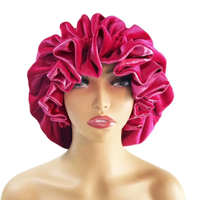 Bonnet d'hiver en velours Double couche, velours épais + Bonnet de nuit en Satin, Bonnet de nuit cha