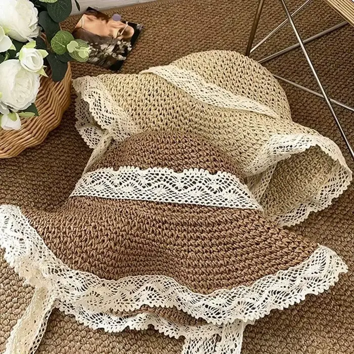 Chapeau de paille à large bord style français pour femme
