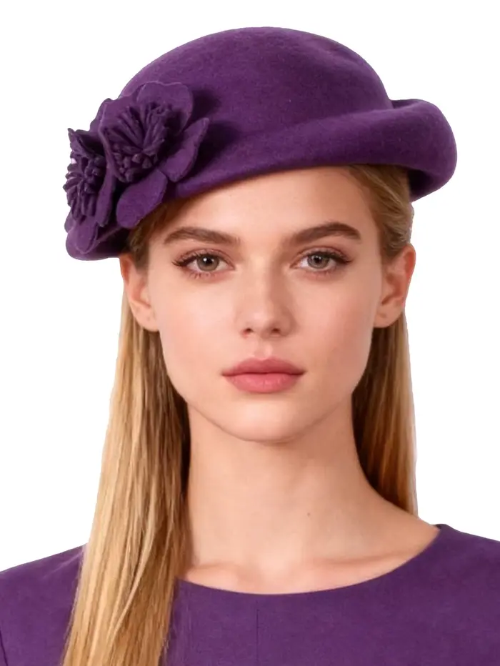 FS bleu violet laine béret français à large bord Fedora chapeaux pour femmes élégant église chapeaux