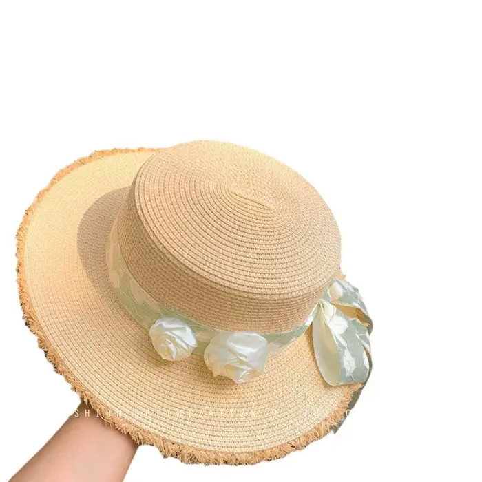 Chapeau de soleil élégant style français en dentelle florale à bord large, casquette plate Lolita, c