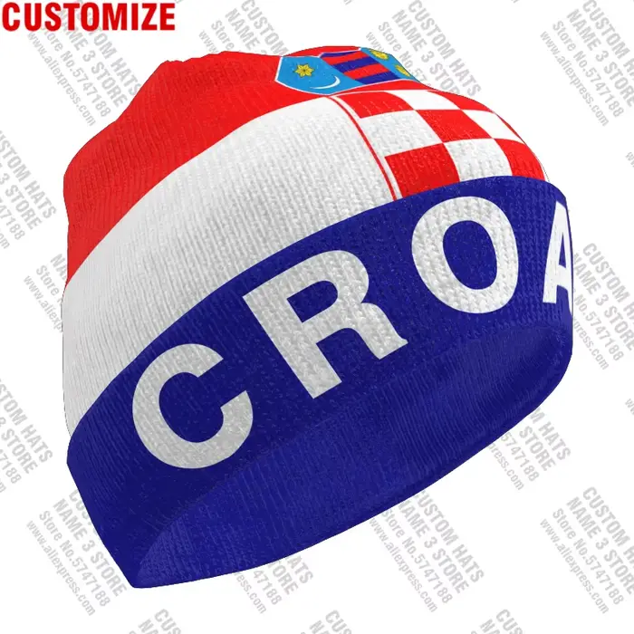 Chapeau tricoté avec nom personnalisé gratuitement, pull-over à froid, drapeaux Hrvatska de la répub
