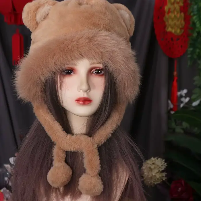 Chapeau d'oreille ours mignon coréen, tendance, chaud et décontracté, en fausse fourrure, seau, Prot