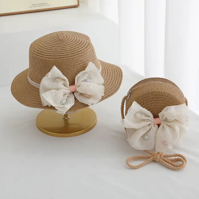 Chapeau de paille pour enfants filles avec sac