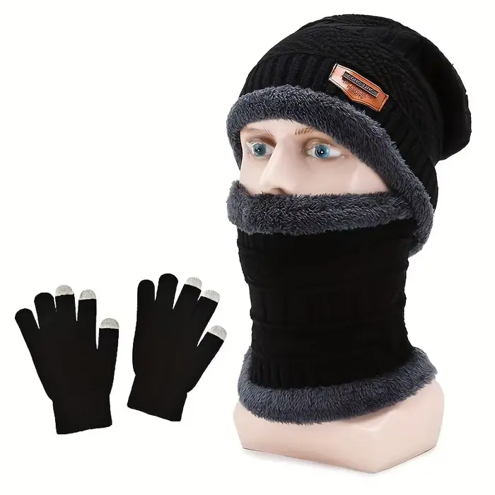 Ensemble bonnet d'hiver, écharpe et gants pour écran tactile, pour hommes et femmes, casquette tête 