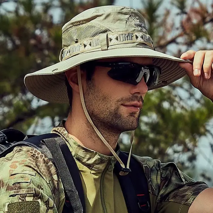 Chapeau de pêcheur pour homme sportif chapeau de protection solaire à bord polyester robuste pour plein air randonnée pêche voyage occassions spéciales