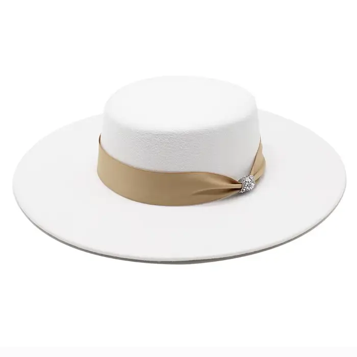 Chapeau Fedoras en Satin Feutré Blanc pour Femme, Casquette Élégante pour Banquet, Robe de Soirée Fo