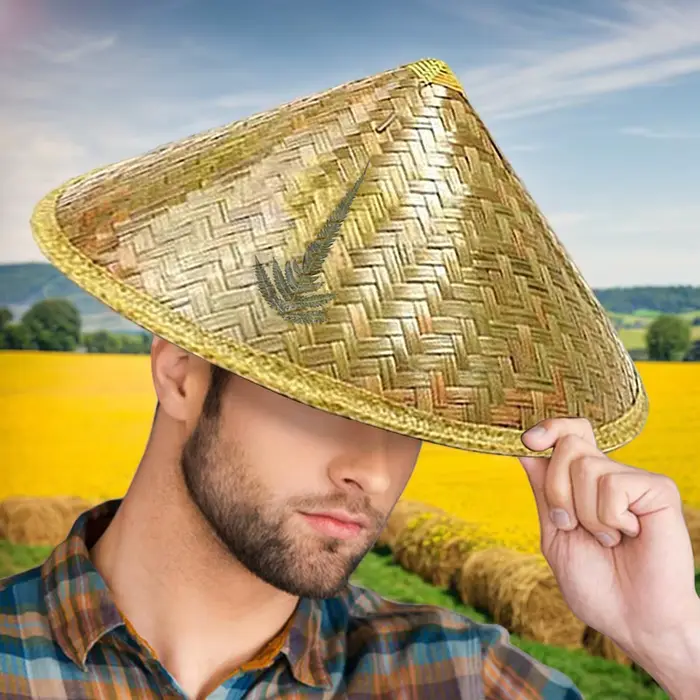 Chapeau de paille chinois rétro avec sangle de menton réglable
