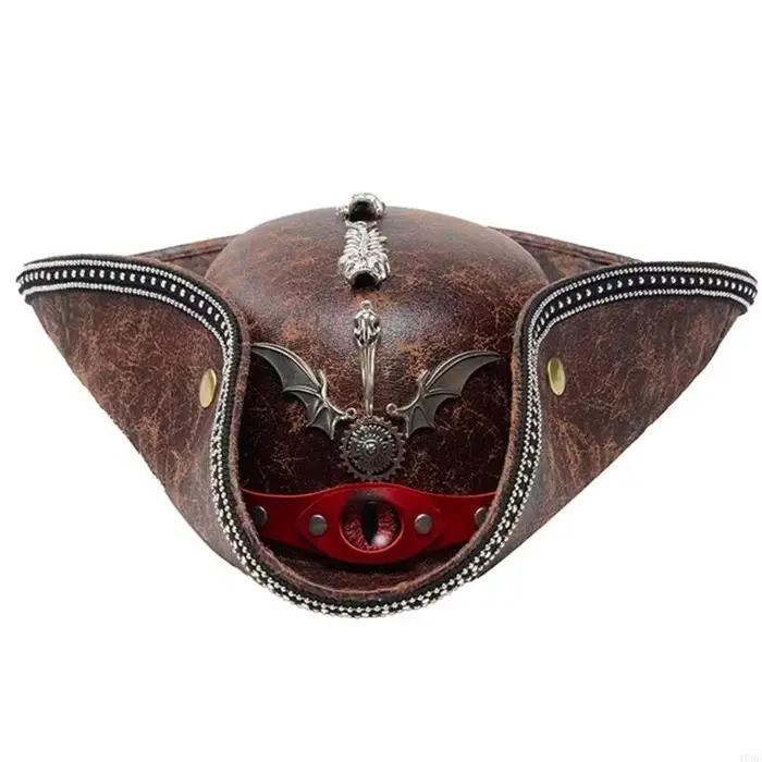 Chapeau Pirate œil du diable avec décorations en métal, parfait pour le jeu rôle d'Halloween l'événe