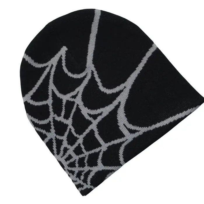 Chapeau en tricot imprimé toile d'araignée unisexe, chapeau de pull chaud d'extérieur, bonnet de per