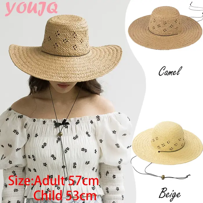 Chapeau de paille tricoté à la main avec un design ajouré pour les parents et les enfants – un incontournable pour les familles pour la protection solaire