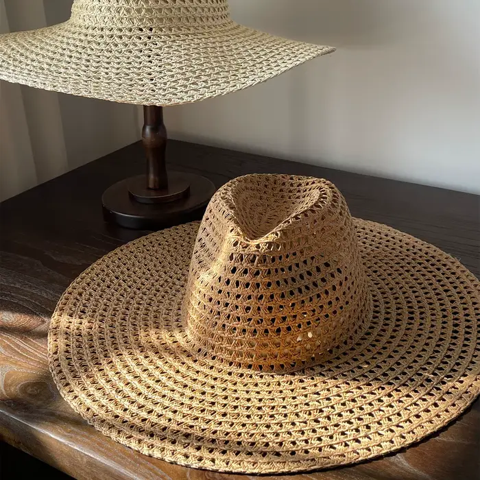 Chapeau de paille à large bord pour femme style sportif khaki beige protection solaire plage été automne printemps