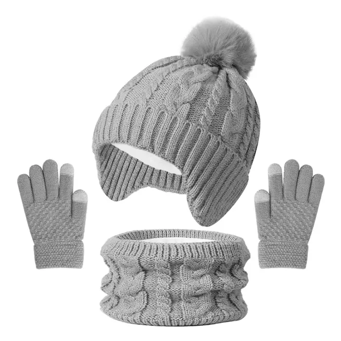 3 pièces enfants tricoté chapeau écharpe gants ensemble doublure polaire chaud enfants hiver chapeau