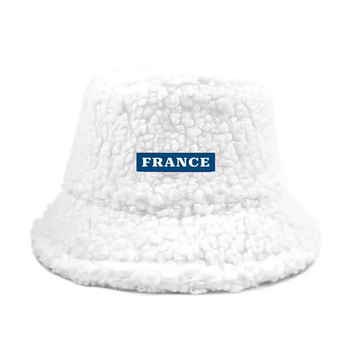 Logo personnalisé texte France agneau fausse fourrure bob seau chapeau hiver chaud velours