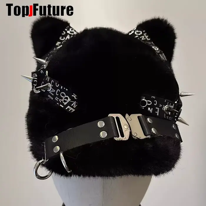 Chapeau à pointes Lolita gothique pour femmes et hommes, casquette Steampunk, bonnet en fourrure pun