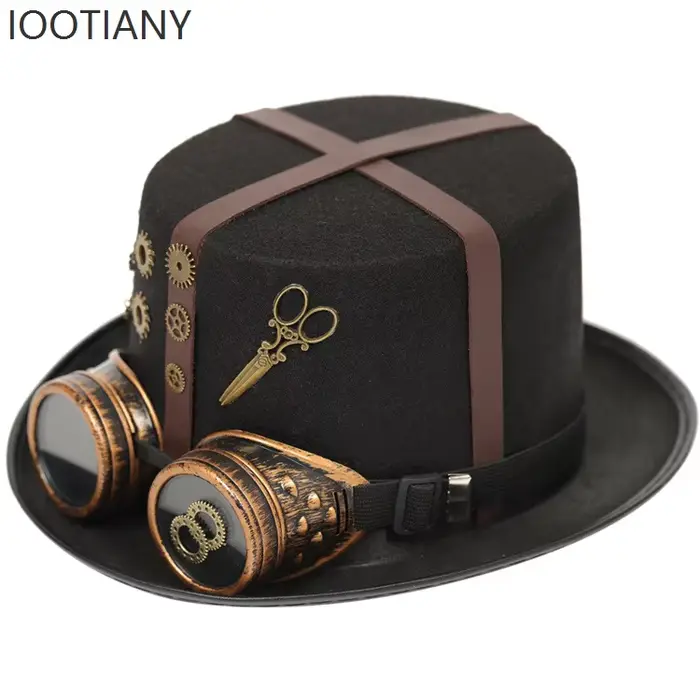 Chapeau haut-de-forme gothique steampunk noir rétro pour cosplay et fêtes d'Halloween accessoire de spectacle sur scène unique pour homme et femme occasions spéciales