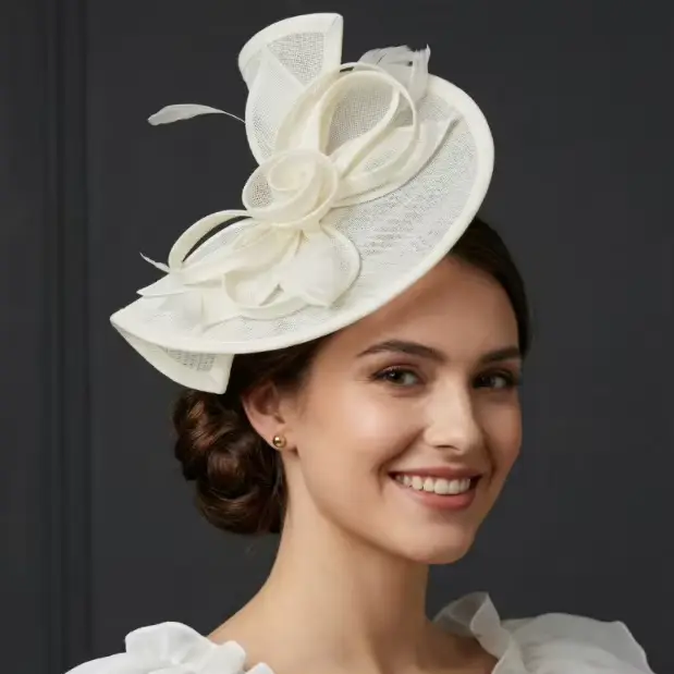 Grand chapeau fascinateur de style français pour femme, avec nœud irrégulier et plumes, élégant, pou