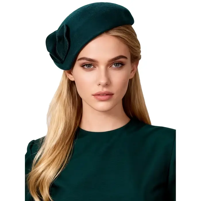 Chapeau Pillbox en Laine Rouge et Vert FS, Style Vintage, pour Femme, Élégant, pour Cérémonies Relig