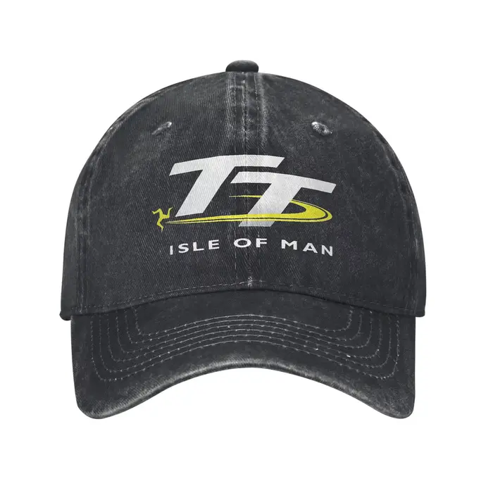 Casquette de baseball unisexe avec logo de la course de moto Isle of Man TT, en jean vieilli, style 