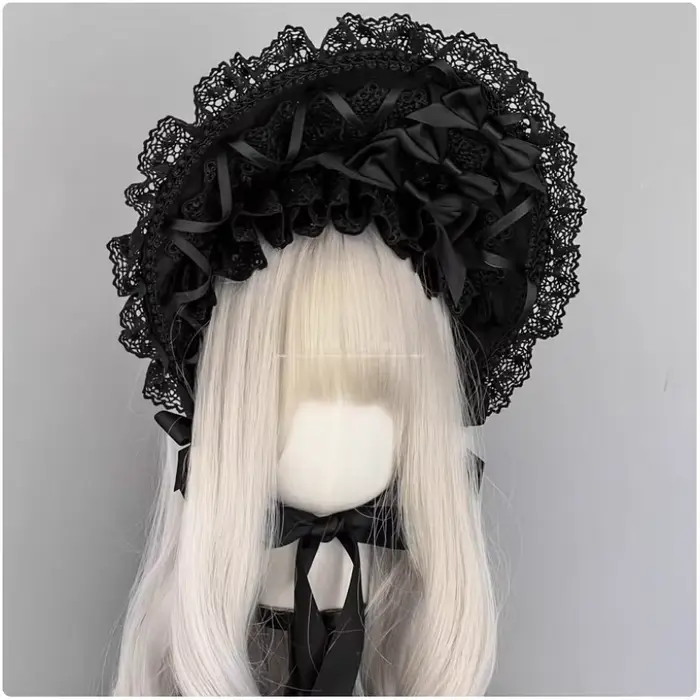 2025 Original fait à la main Lolita noir dentelle Bonnet foncé Style gothique Bnt Vintage princesse chapeau de soleil femme doux fil bord chapeaux