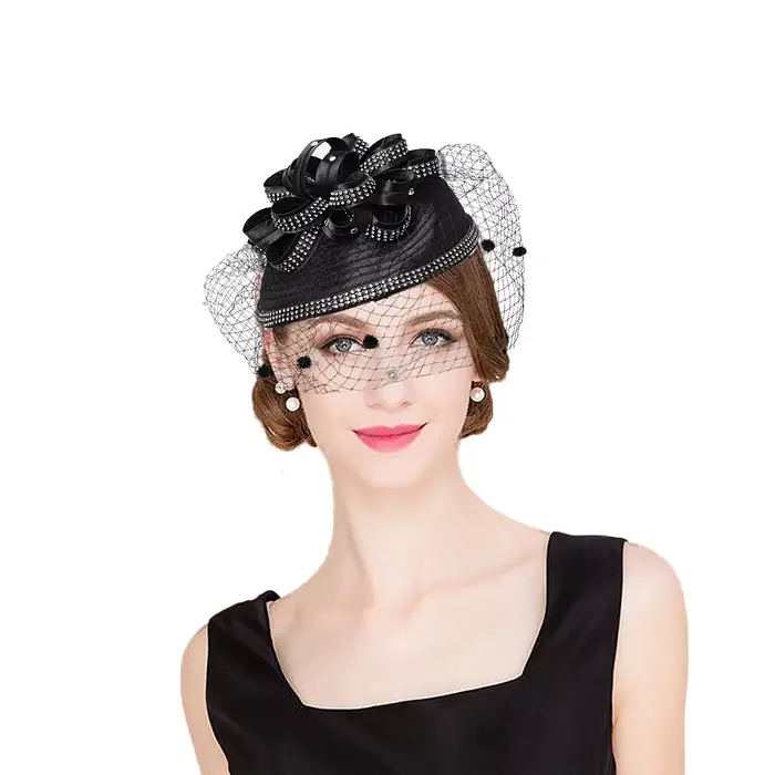 Chapeau bibi élégant de luxe FS pour femme, rouge, avec voile, idéal pour mariage ou thé, collection