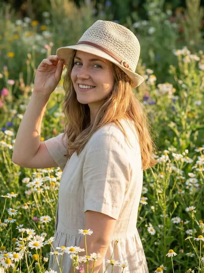 Chapeau de paille brodé élégant pour femme - Accessoire de mode estival |   Structure tricotée |   A