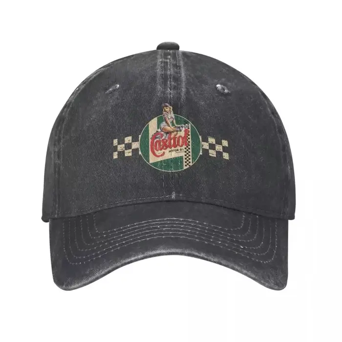 Castrol Vintage course rayure Pin Up fille casquettes de Baseball mode en détresse coton huile moteu
