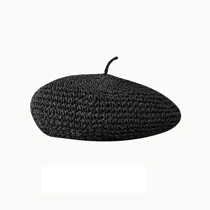 Béret en paille au crochet pour femme, casquette cool pour femme, chapeau populaire, cadeau de print