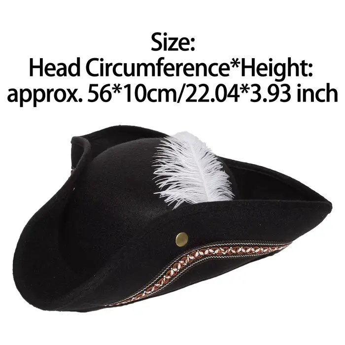 Chapeau tricorne coloniale, chapeau de pirate à large bord avec bande tressée en métal, accessoire d