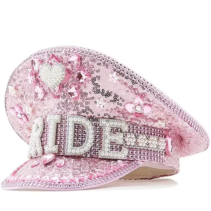 Casquette de Capitaine Rose pour Femme, Chapeau Militaire de Mariée, Casquette de Sergent Tendance, 