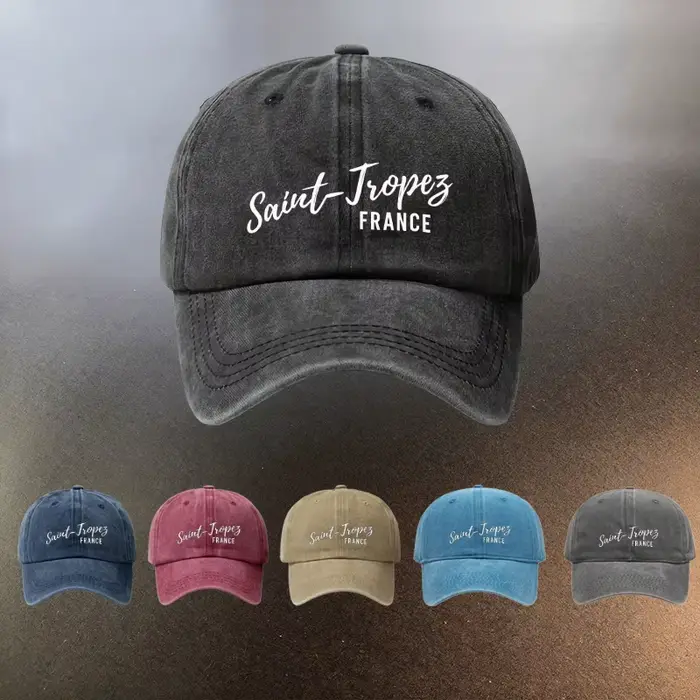 Casquette St. Tropez Imprimé Français Délavé Protection UV Accessoire Mode Tendance Pour Couples Sorties Quotidiennes Occasions Spéciales
