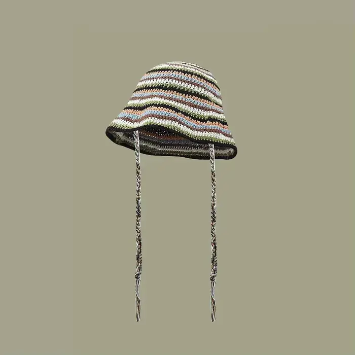 Chapeau de soleil tricoté à la main pour femmes, chapeau au crochet rayé, sangle creuse, chapeau de 