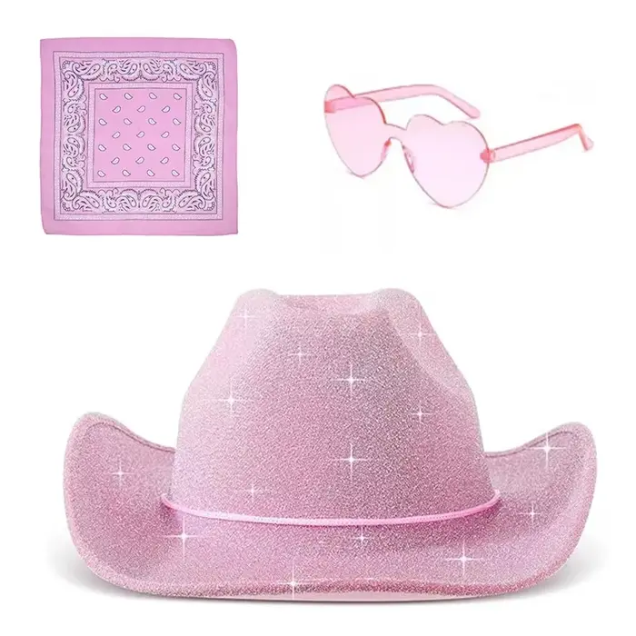 Chapeau de Cowboy rose scintillant pour fête d'enterrement de vie de jeune fille, chapeau de Cowboy 