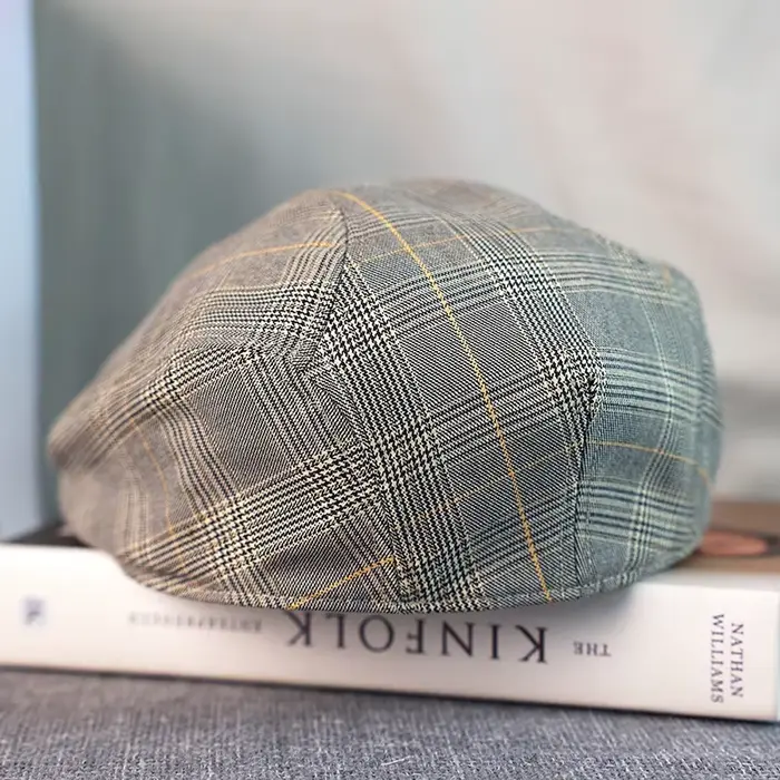 Gris Plaid gavroche chapeau lin coton femmes hommes Ivy casquette taxiste pilote