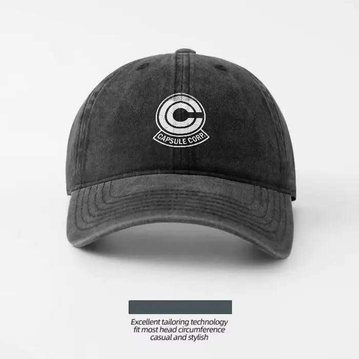 Casquette de baseball unisexe en coton délavé avec logo Capsule Corp, style streetwear décontracté, 
