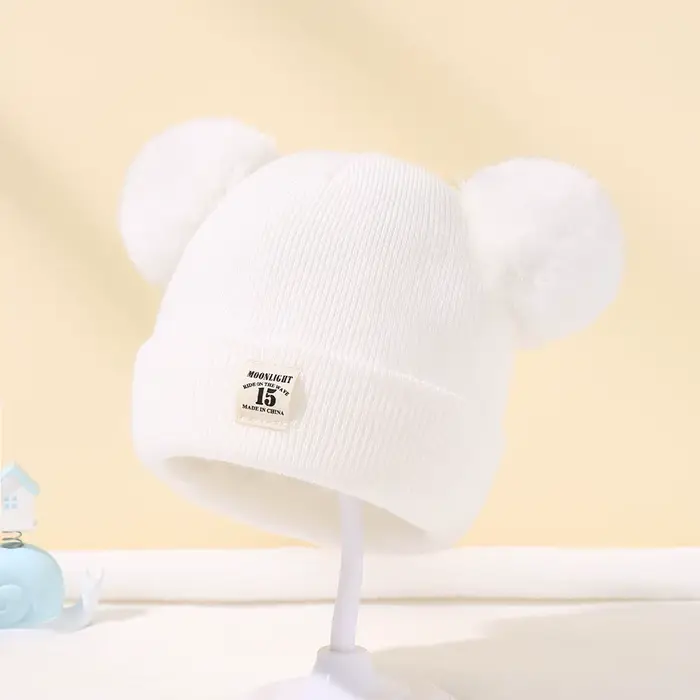 Automne hiver bébé chaud tricoté chapeaux avec Pom enfants tricot bonnet chapeau couleur unie enfant