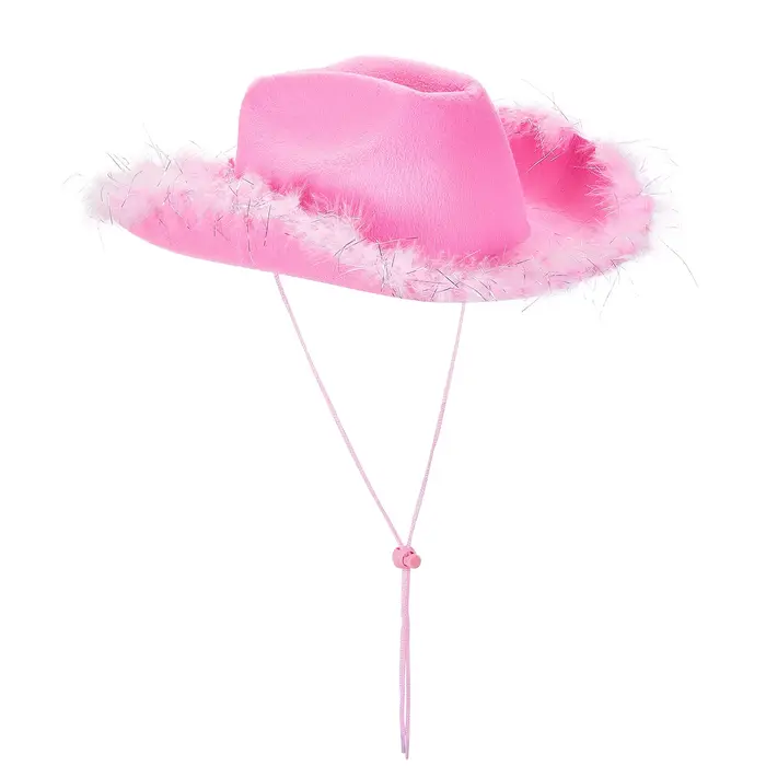 Chapeau de cowgirl FYBITBO bord large garniture fourrure polyester pour femmes soirée robe mariage rendez vous