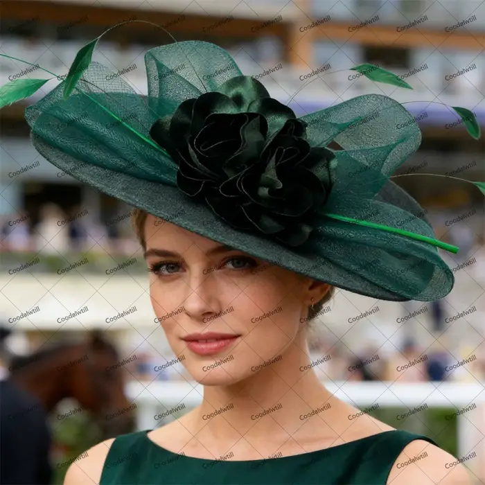 Vert foncé dames Derby Fascinator chapeaux femme église mariage Royal Ascot casque femmes