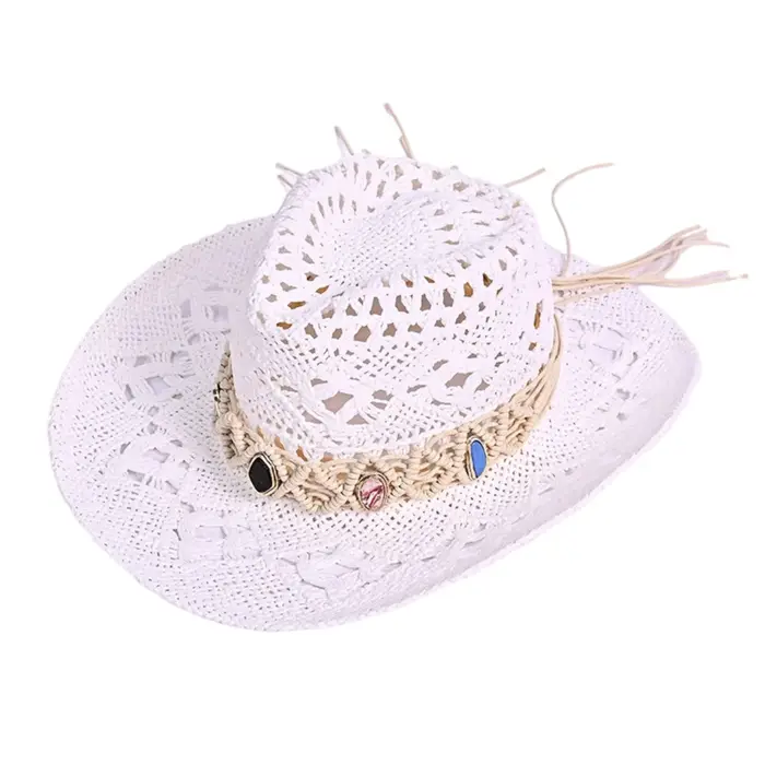 Chapeau de soleil en paille pour femmes, chapeaux de Cowgirl de Style ethnique occidental, élégant, 