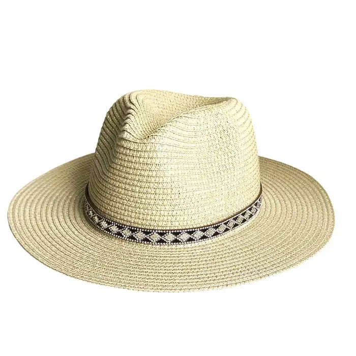 Accessoires en strass chapeau Panama en paille à large bord Fedora été plage Protection UV